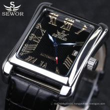 SEWOR 741-1 Men Automatic Mechanical Watches Casual Luxury Brand Leather Gold Wristwatch